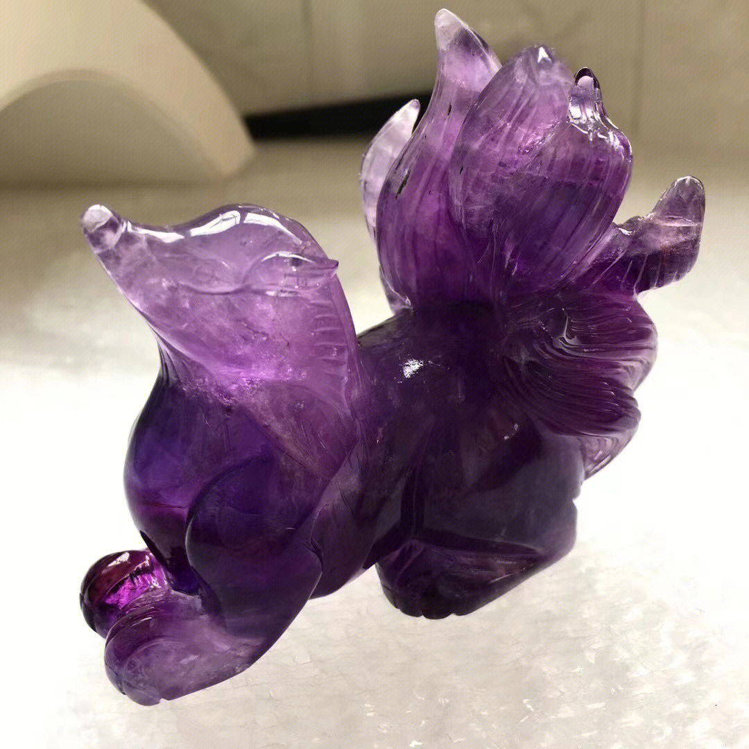 紫水晶雕刻九尾狐小摆件