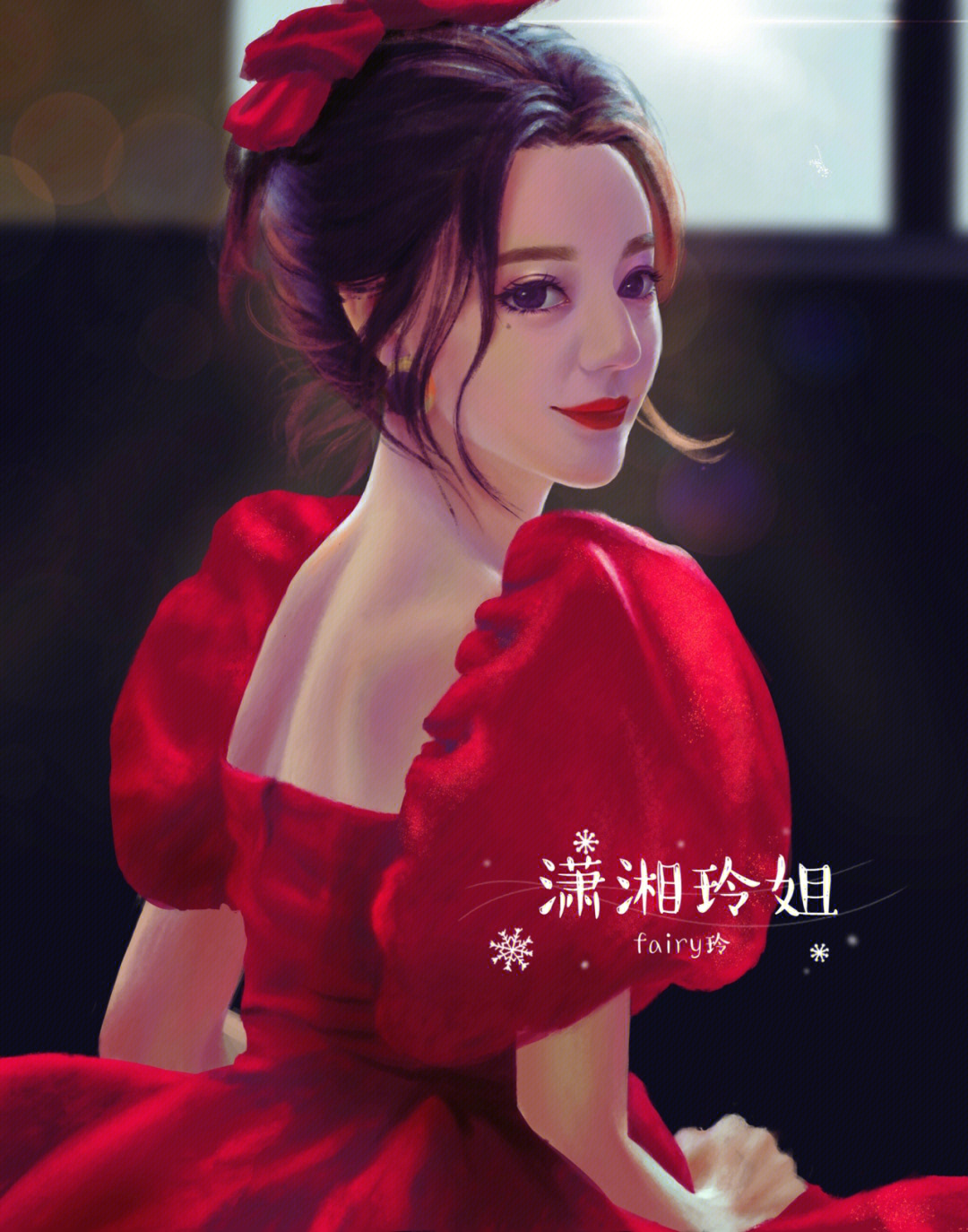 红色潇湘插画图片