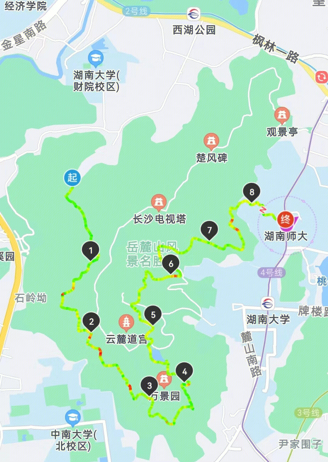 岳麓山地图简易图片