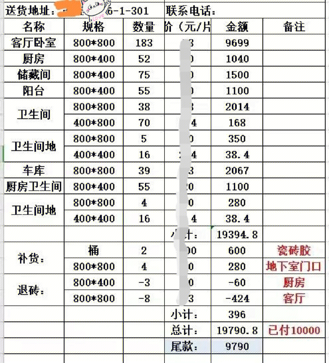 你们铺瓷砖花了多少钱