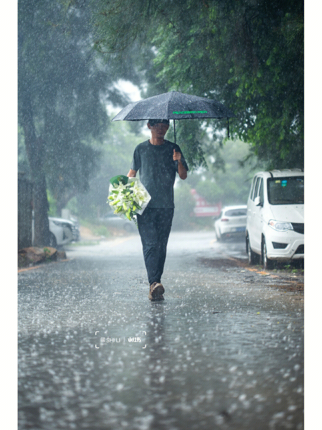 男人雨中淋雨背影图片图片