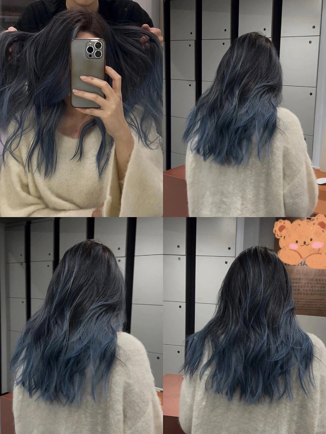 蓝灰色灰色细腻的线条十发尾的全浅色渐变是巴黎画染的特点,褪色之后