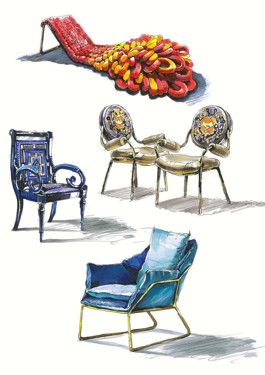 巴塞罗那椅手绘效果图图片