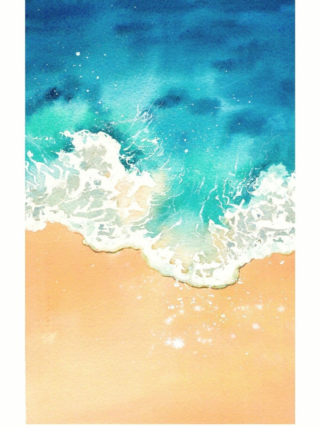 水彩颜料画简单海边图片