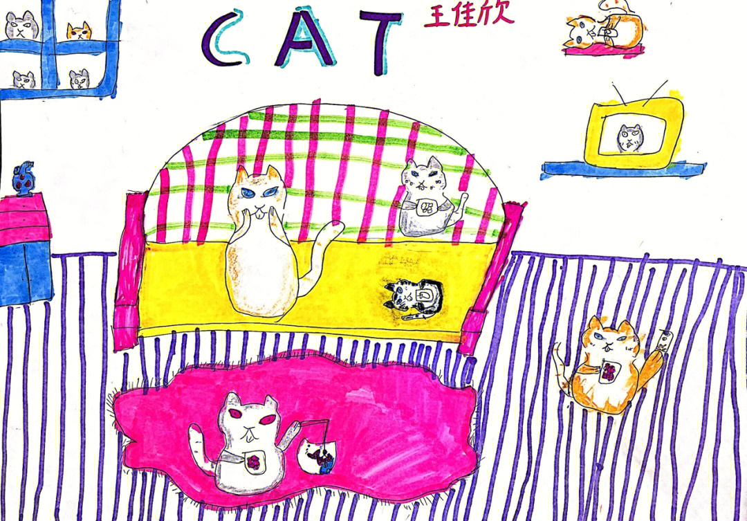 猫在沙发后面的简笔画图片