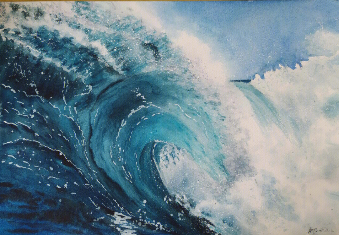 彩铅画海浪图片