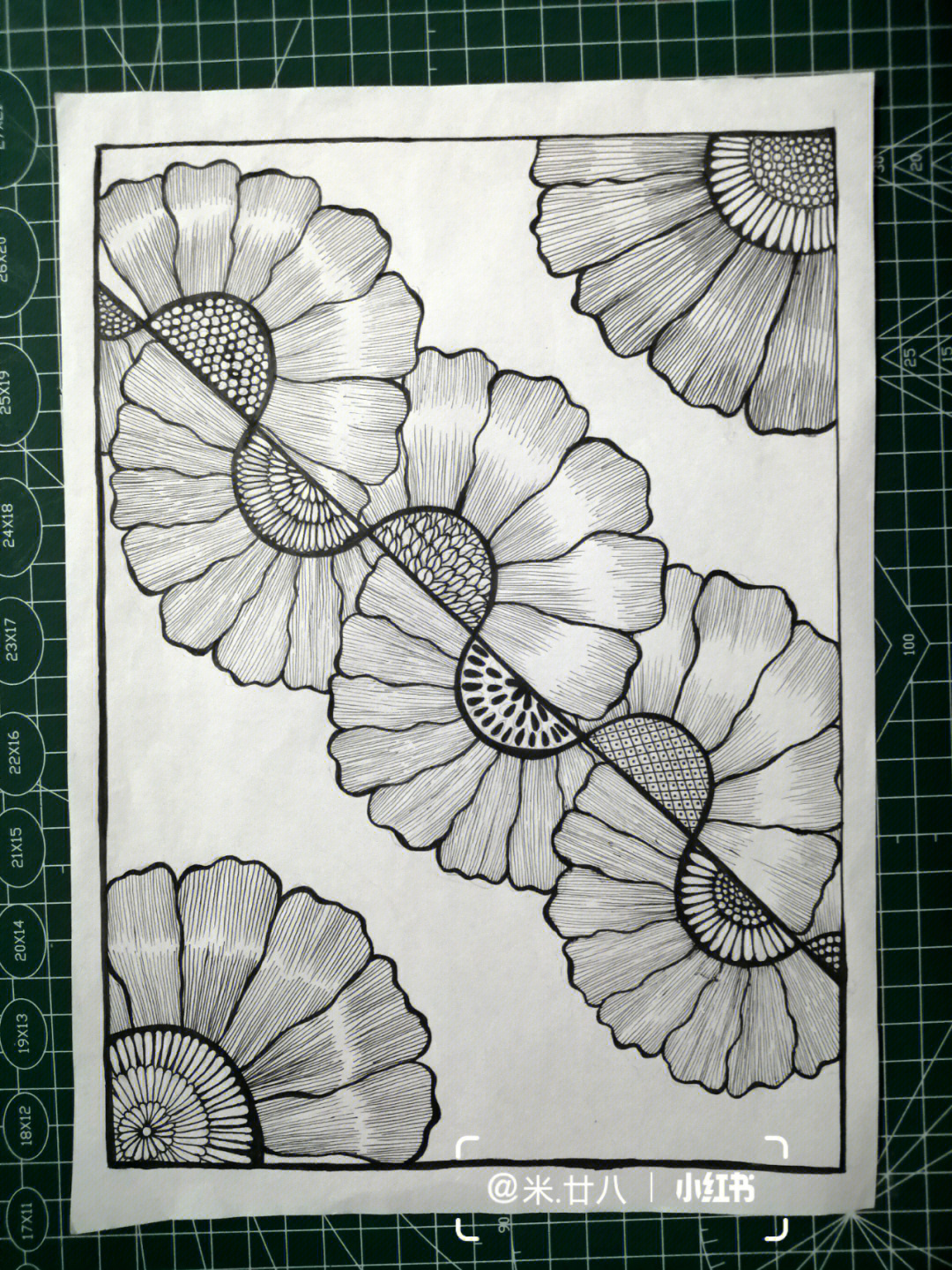 黑白线描临摹控笔训练花朵禅绕画