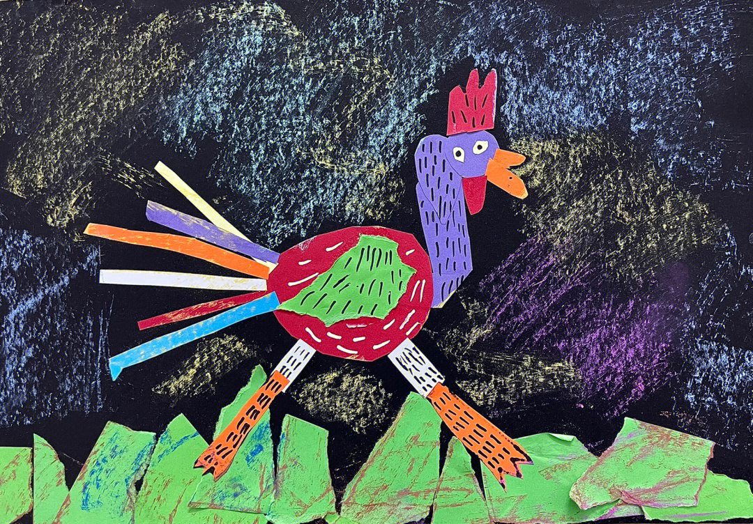 大公鸡幼儿创意美术拼贴画