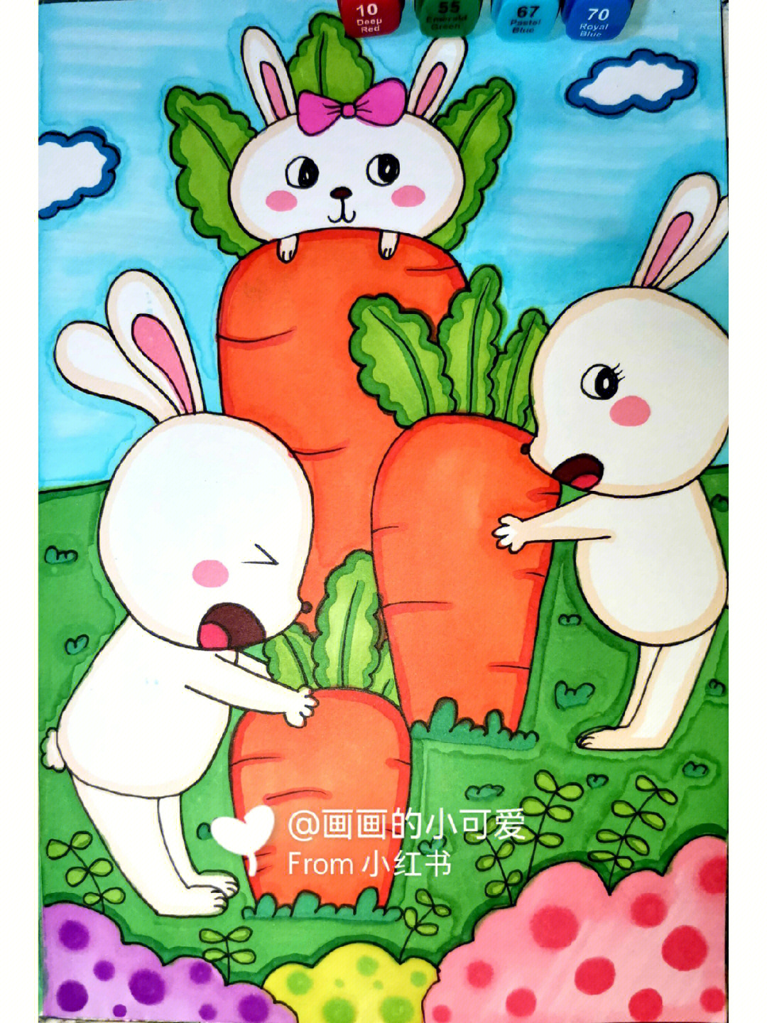 小兔拔萝卜绘画图片图片
