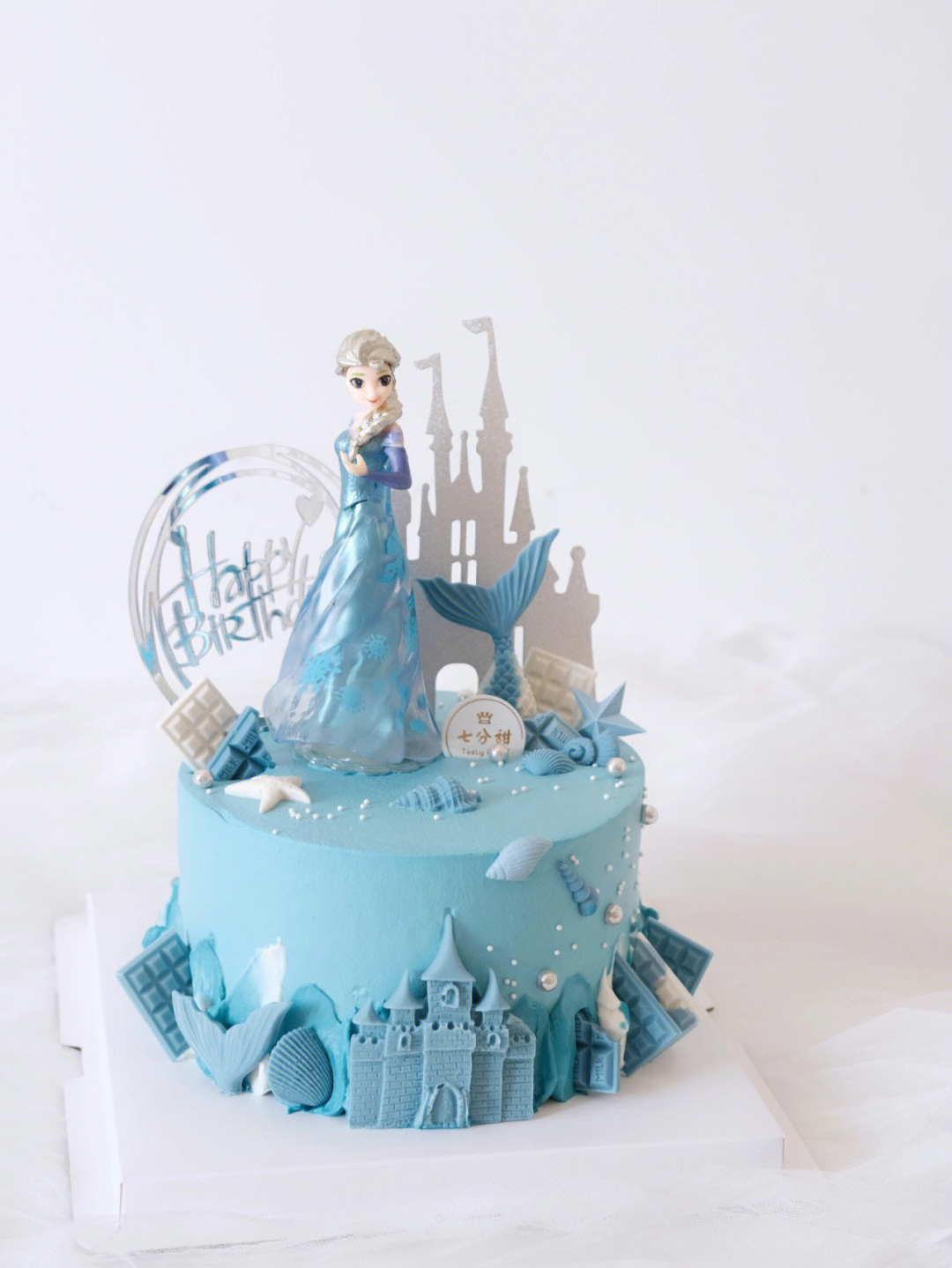 6寸蓝色系冰雪奇缘艾莎公主蛋糕