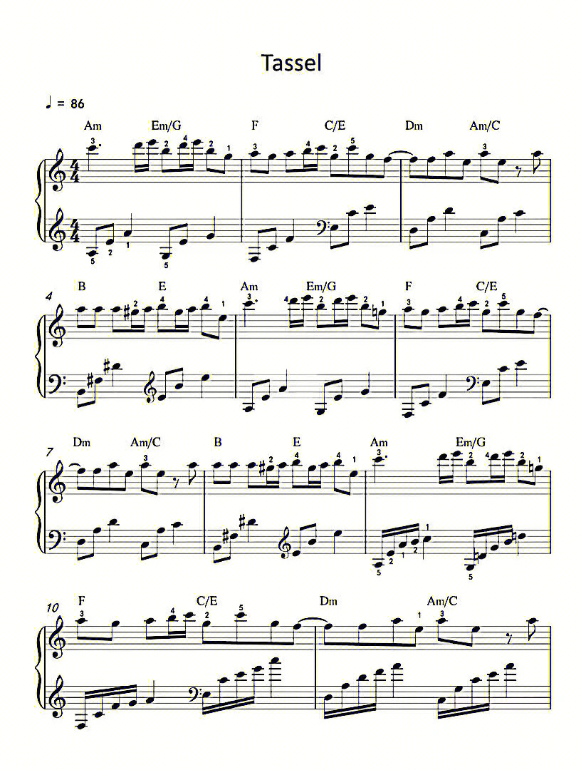 tassel钢琴谱五线谱图片