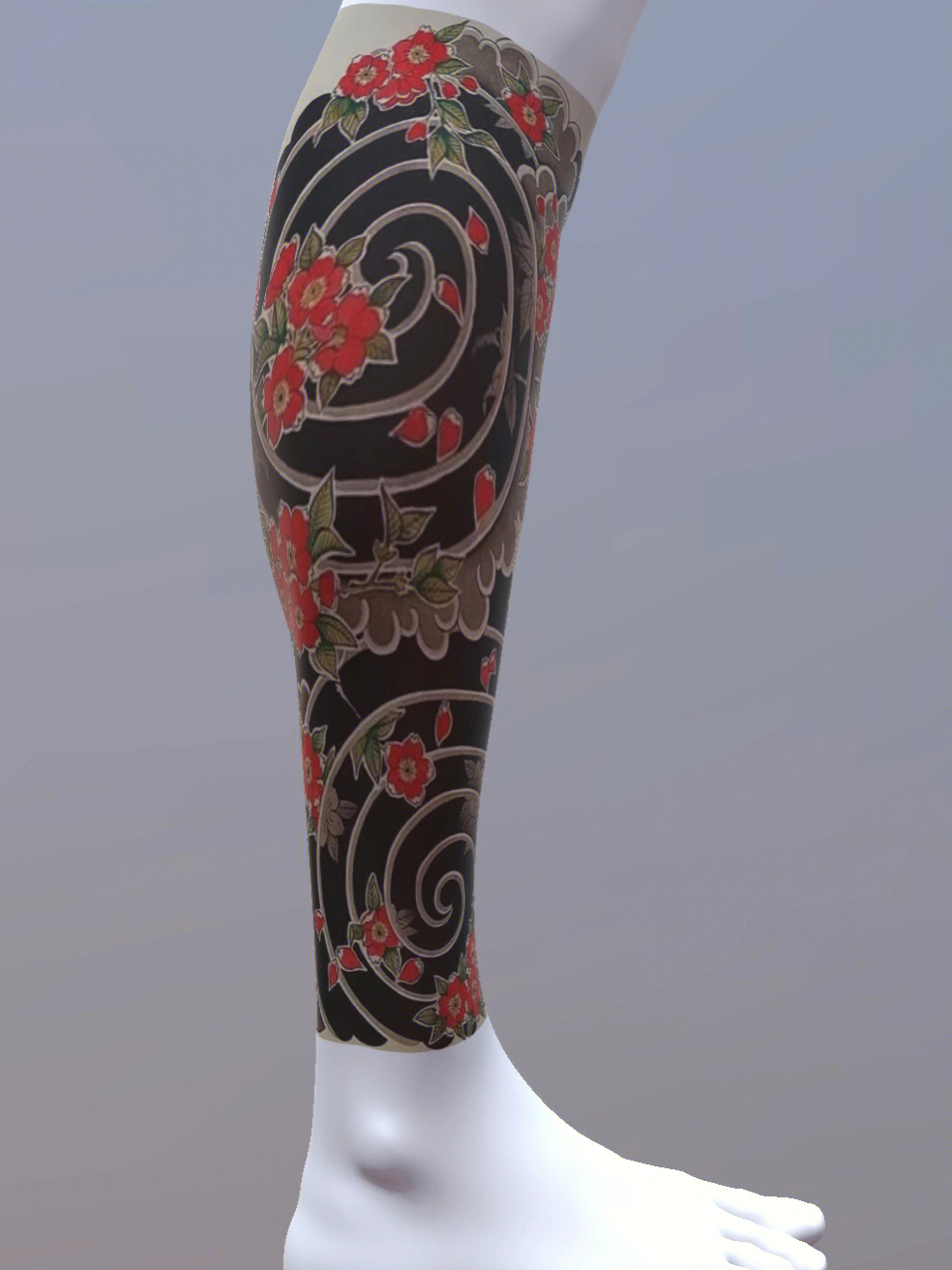 小腿纹身手稿日式图片