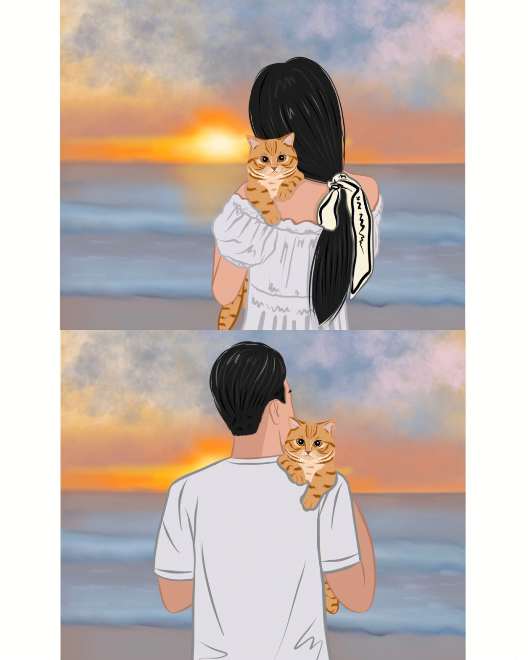 情侣最新抱猫情头卡通图片