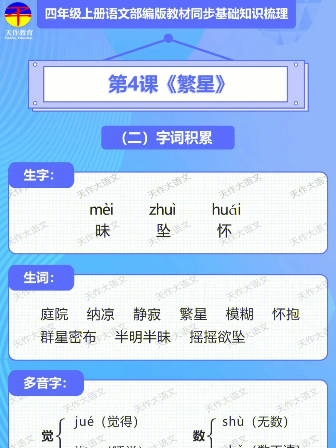 资料内容:[红色心形r]对每一课的生字词,多音字,形近字,近义词,反义词