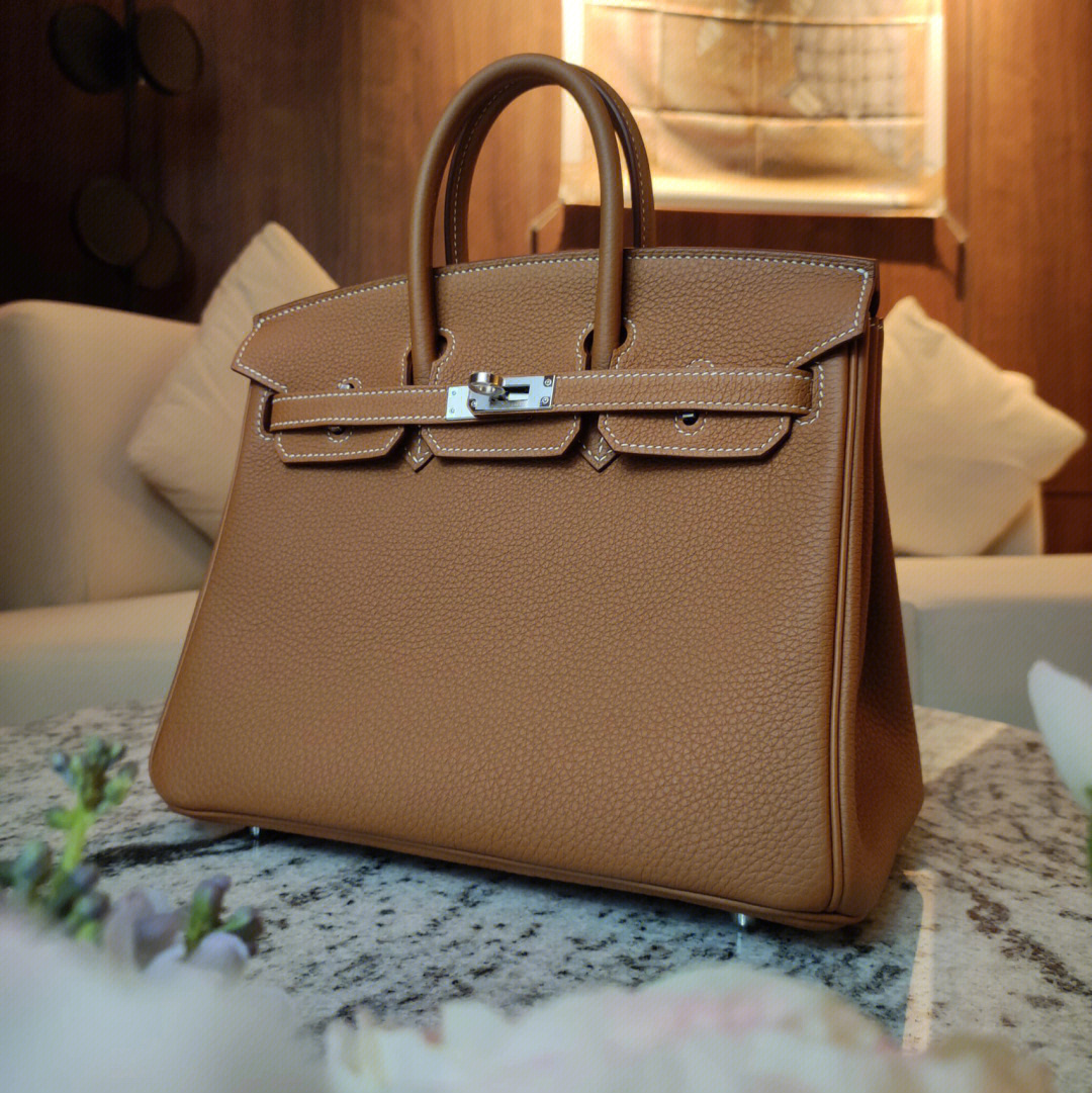 hermesbirkin25铂金包金棕色togo皮全新