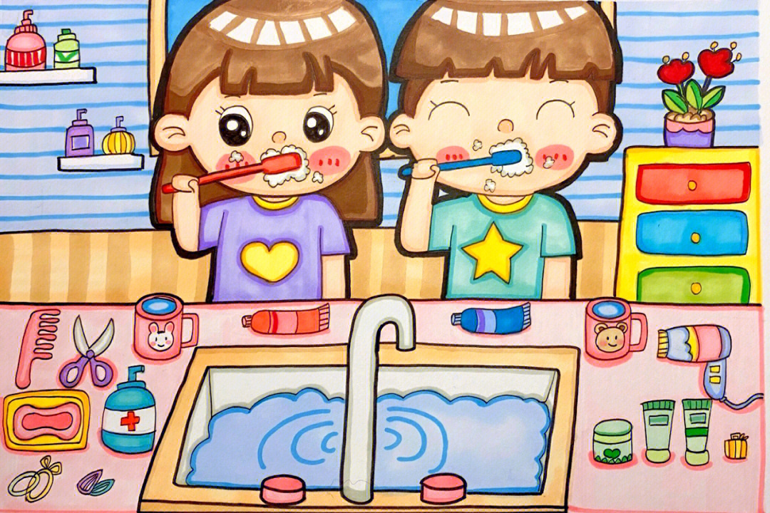 刷牙简笔画幼儿园图片