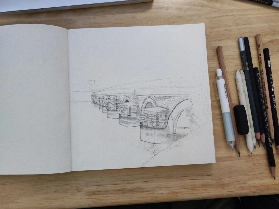 卢沟桥的简笔画手绘图片