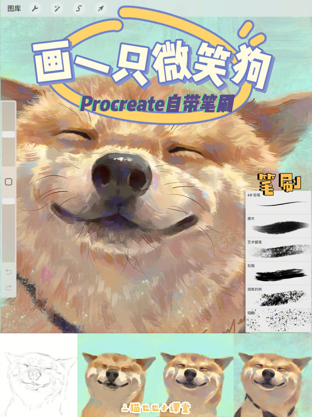 自带笔刷五个步骤画只柴犬