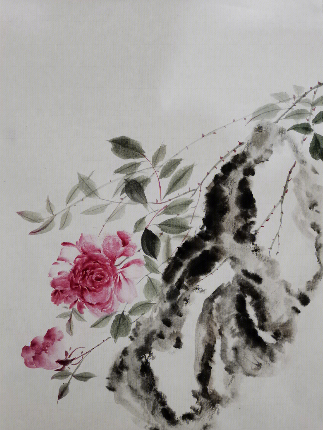 小写意练习(72/100 花头:胭脂,钛白 叶子:花青,藤黄,赭石,墨_绘画