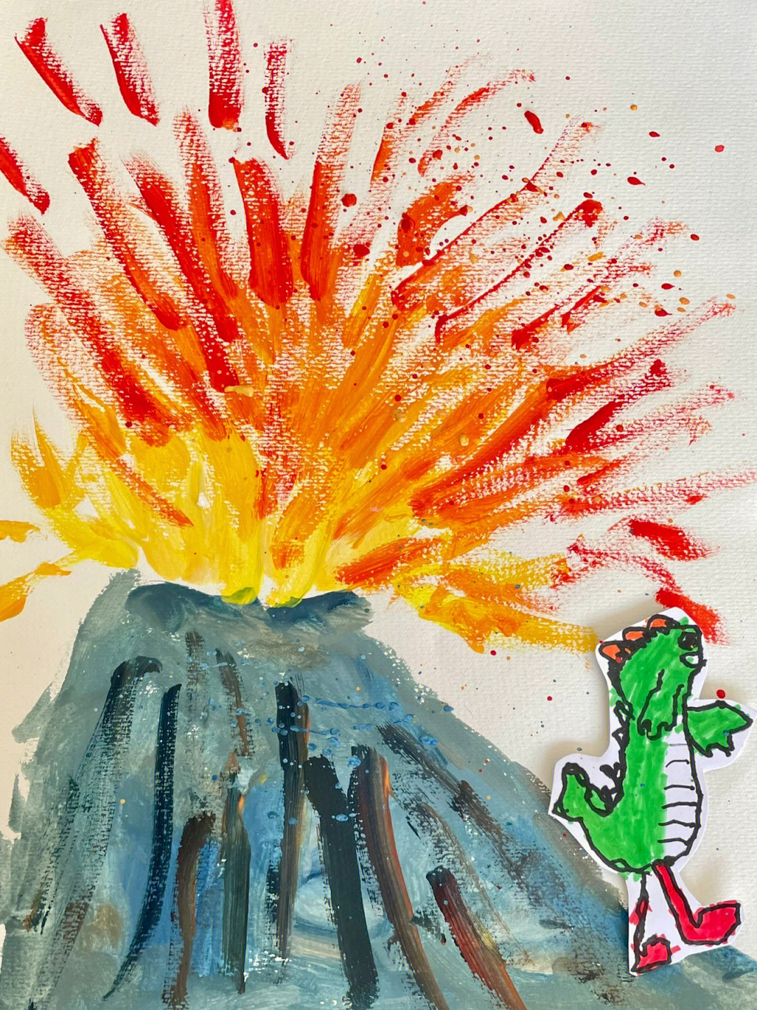 儿童画作品火山爆发