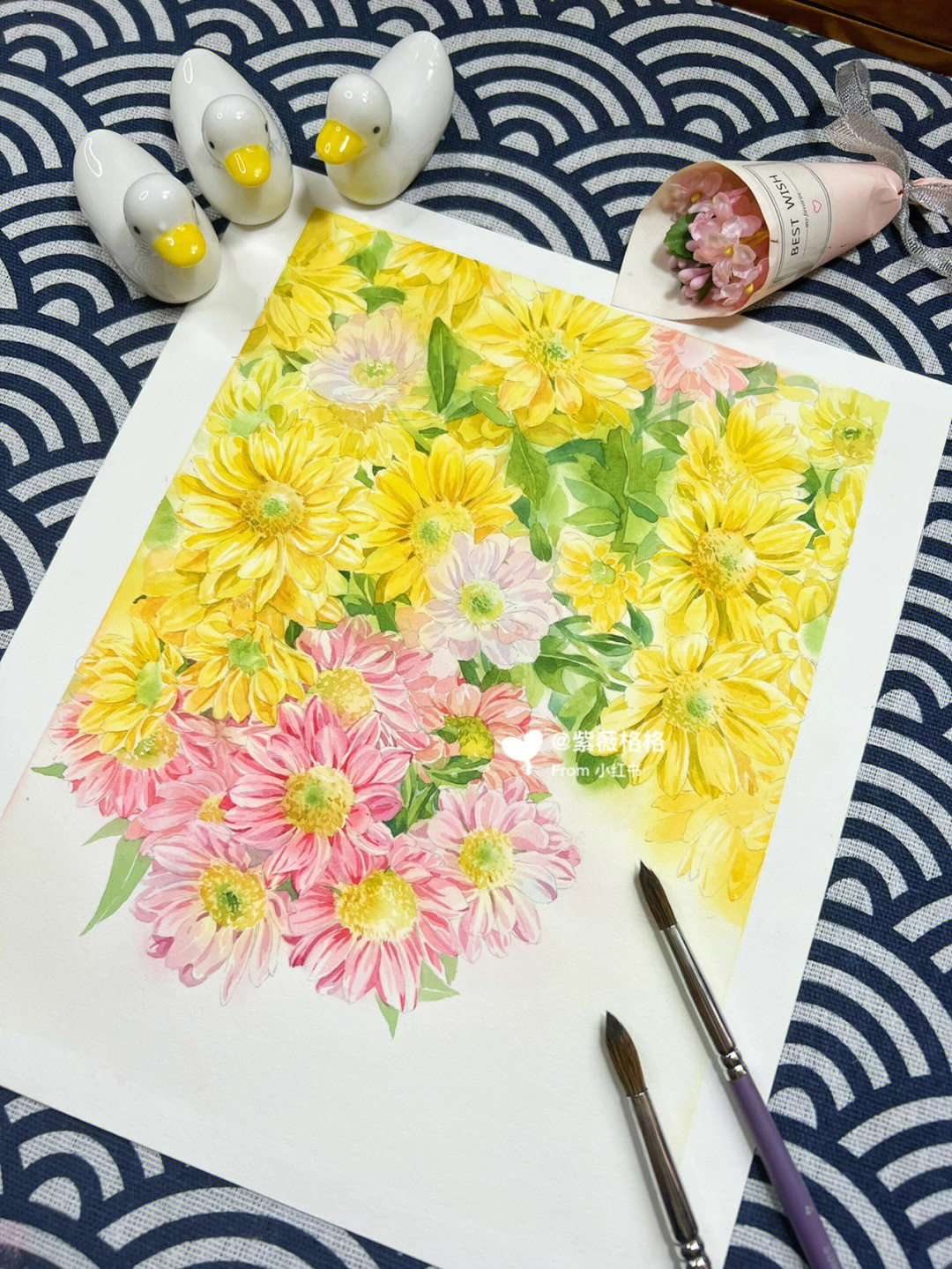 小雏菊怎么画水粉颜料图片