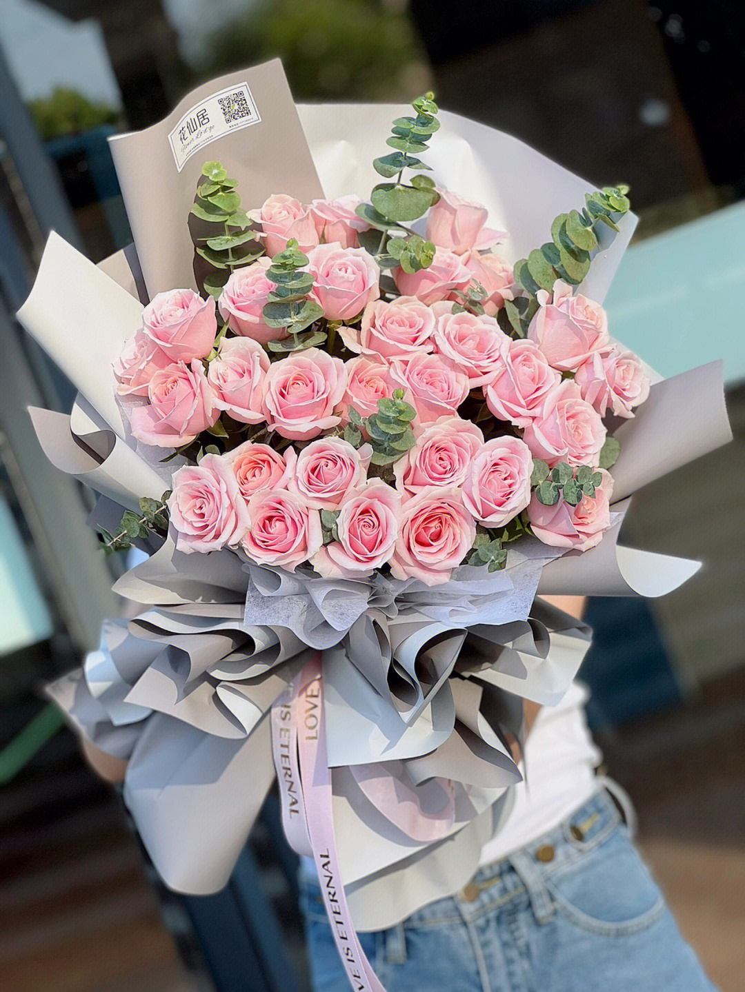 28朵粉红雪山玫瑰花束十堰花店