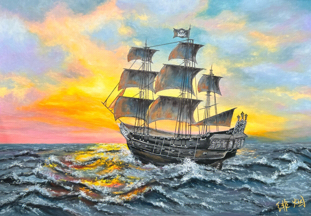 杰克拉船油画图片