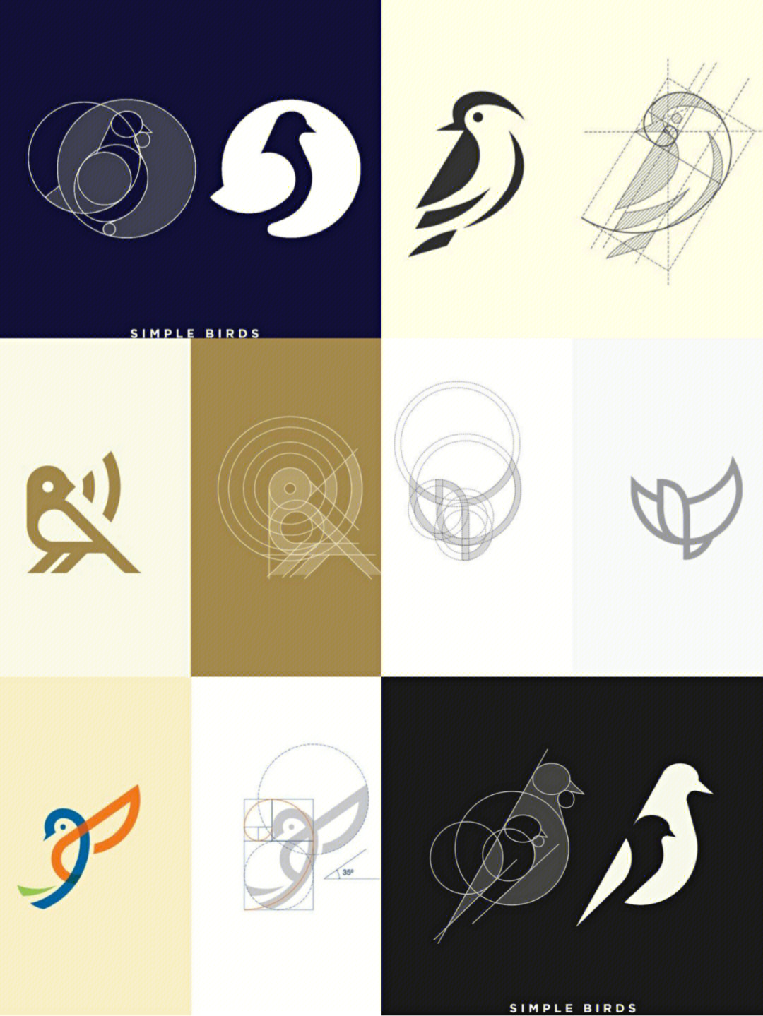 logo黄金比例的鸟元素logo设计