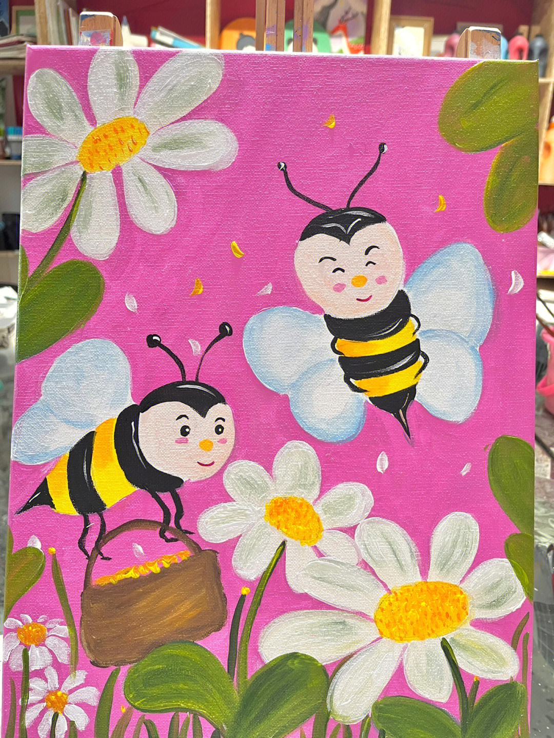 少儿原创油画小蜜蜂采蜜