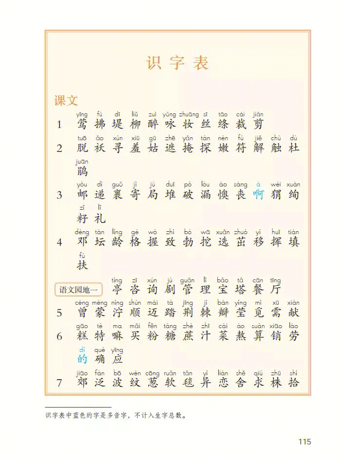 二年级识字表300字图片