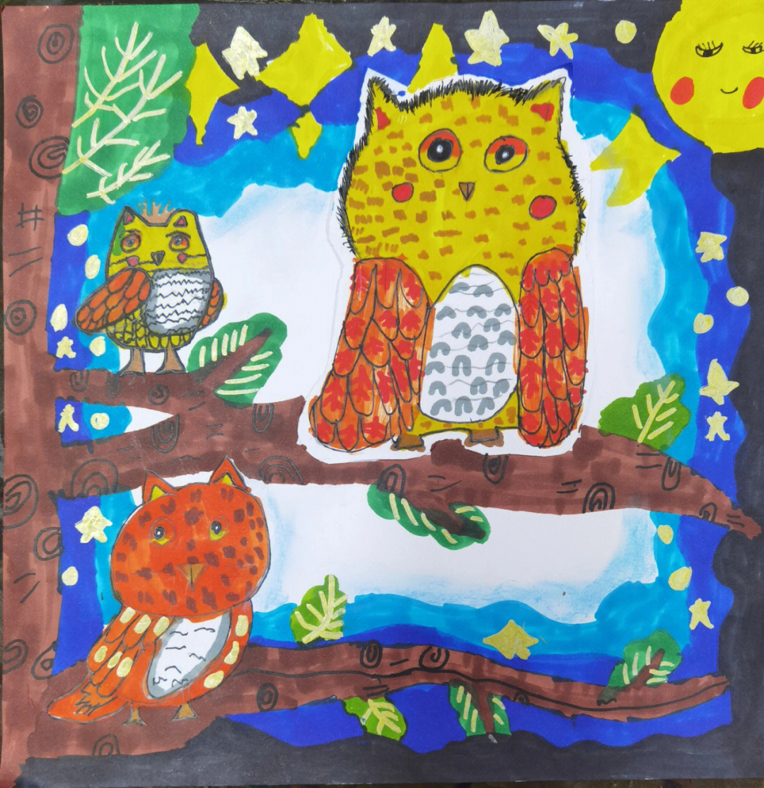 猫头鹰儿童画课件图片