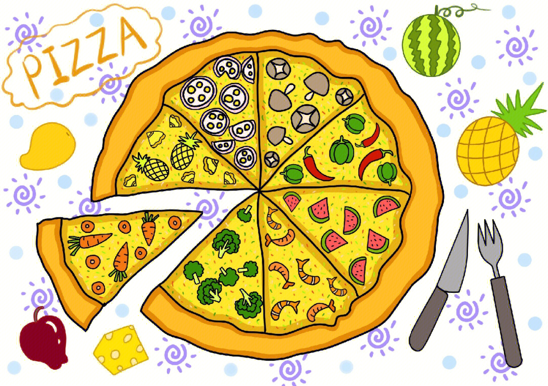 儿童画美味的披萨儿童创意美术
