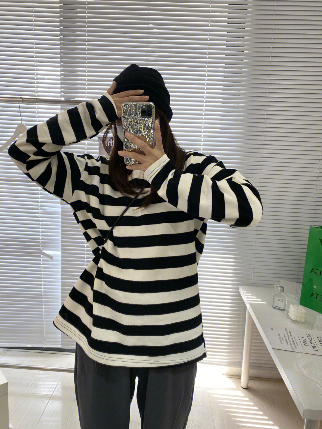 ootd开春新衣服不会出错的黑白条纹tee