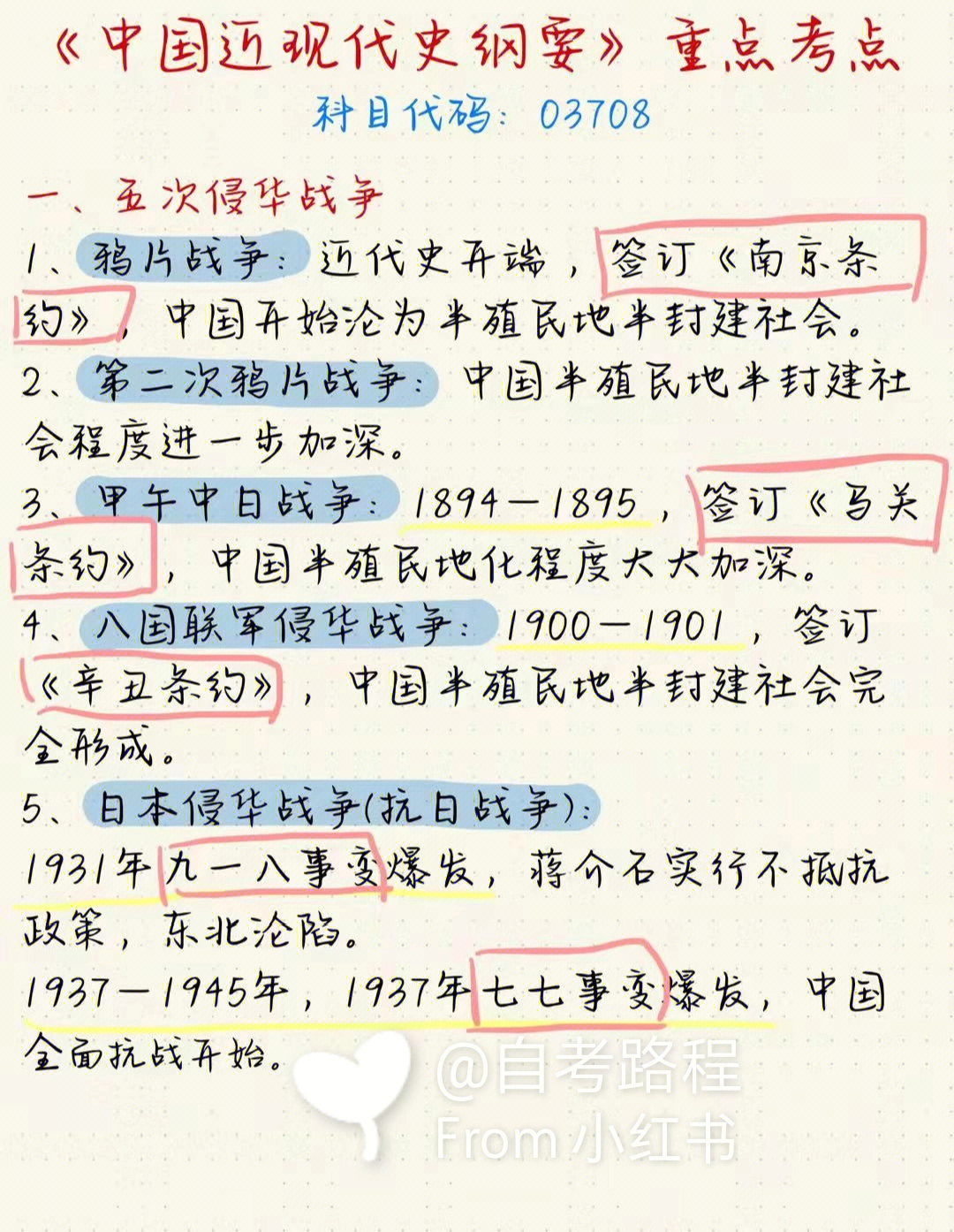 60自考中国近现代史纲要重点考点整理