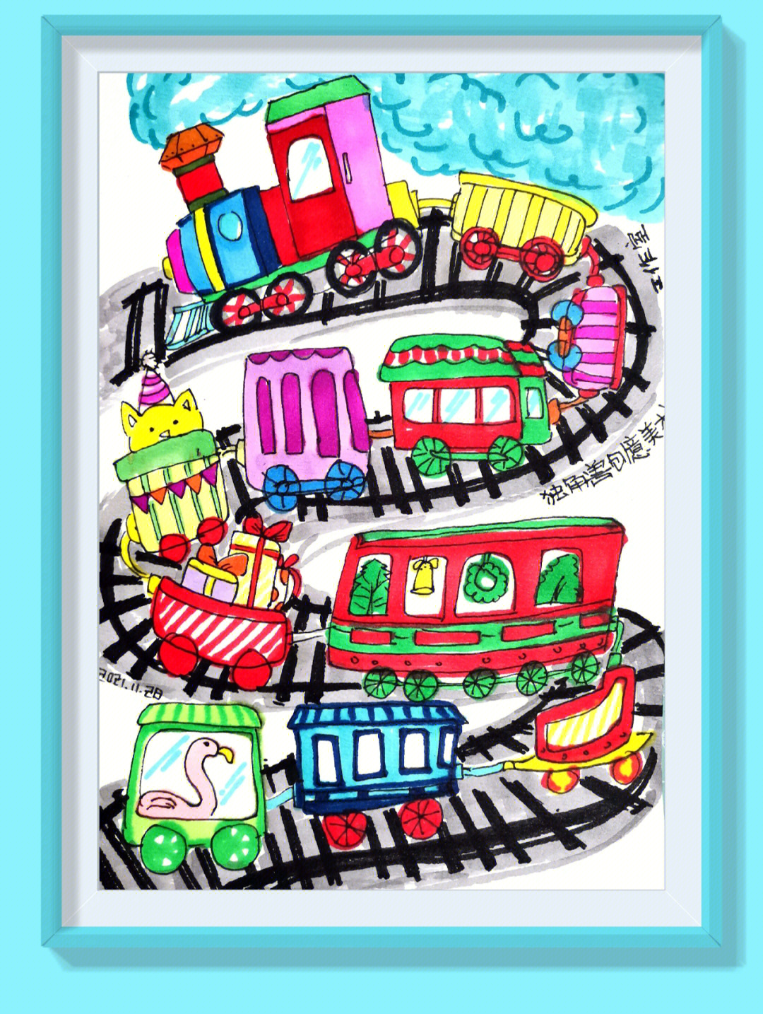创意美术轰隆隆小火车创意美术儿童画