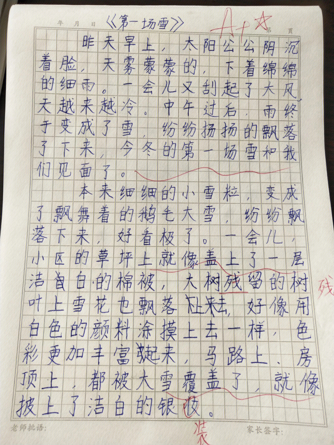 三年级300字作文第一场雪7676