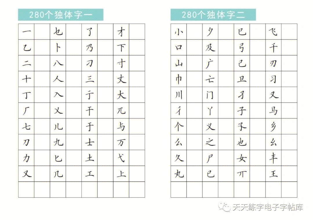 280个常见独体字分类