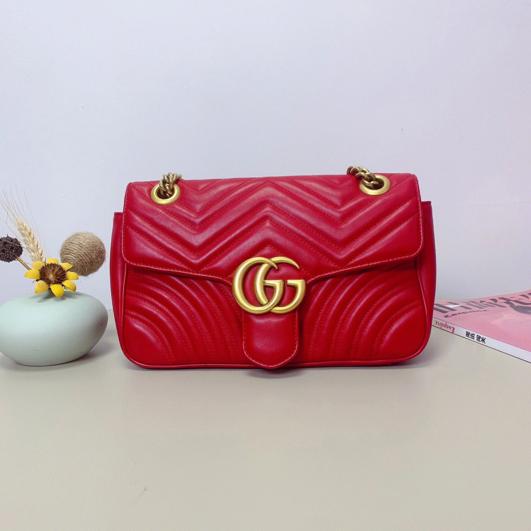 650090 二手正品 98新 古奇gucci marmont 马蒙 26中号 红色 双g