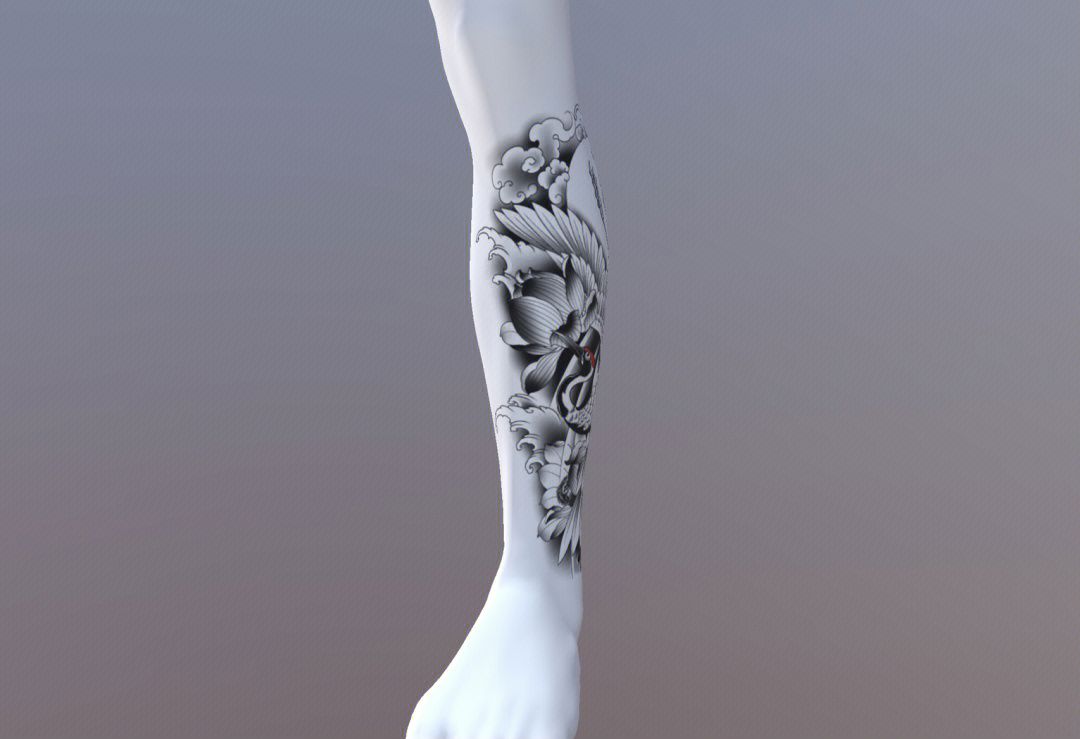 纹身手稿鹤纹身传统纹身小腿纹身