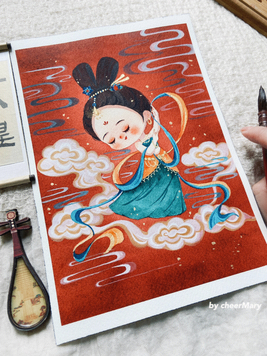 水彩手绘│敦煌飞天插画