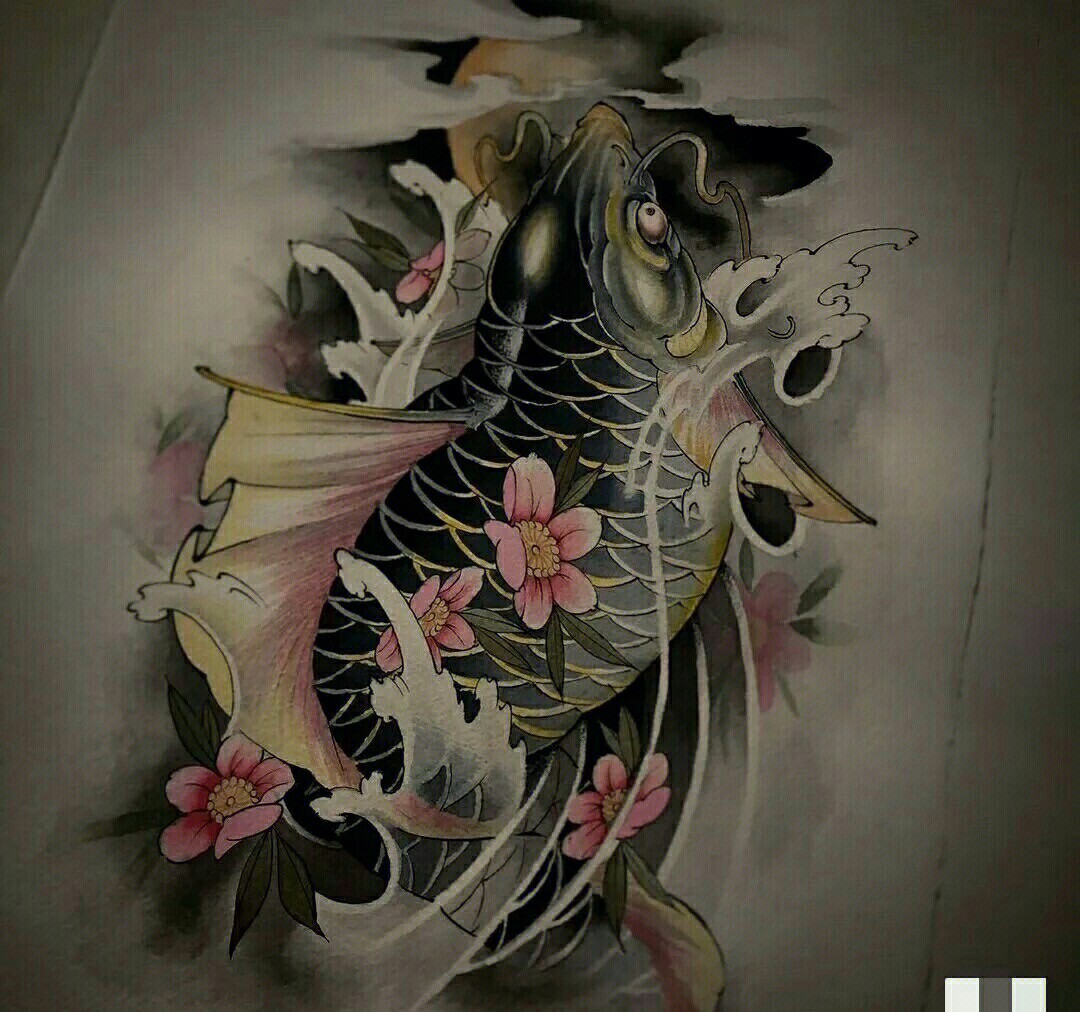 鱼纹身手稿锦鲤纹身图案