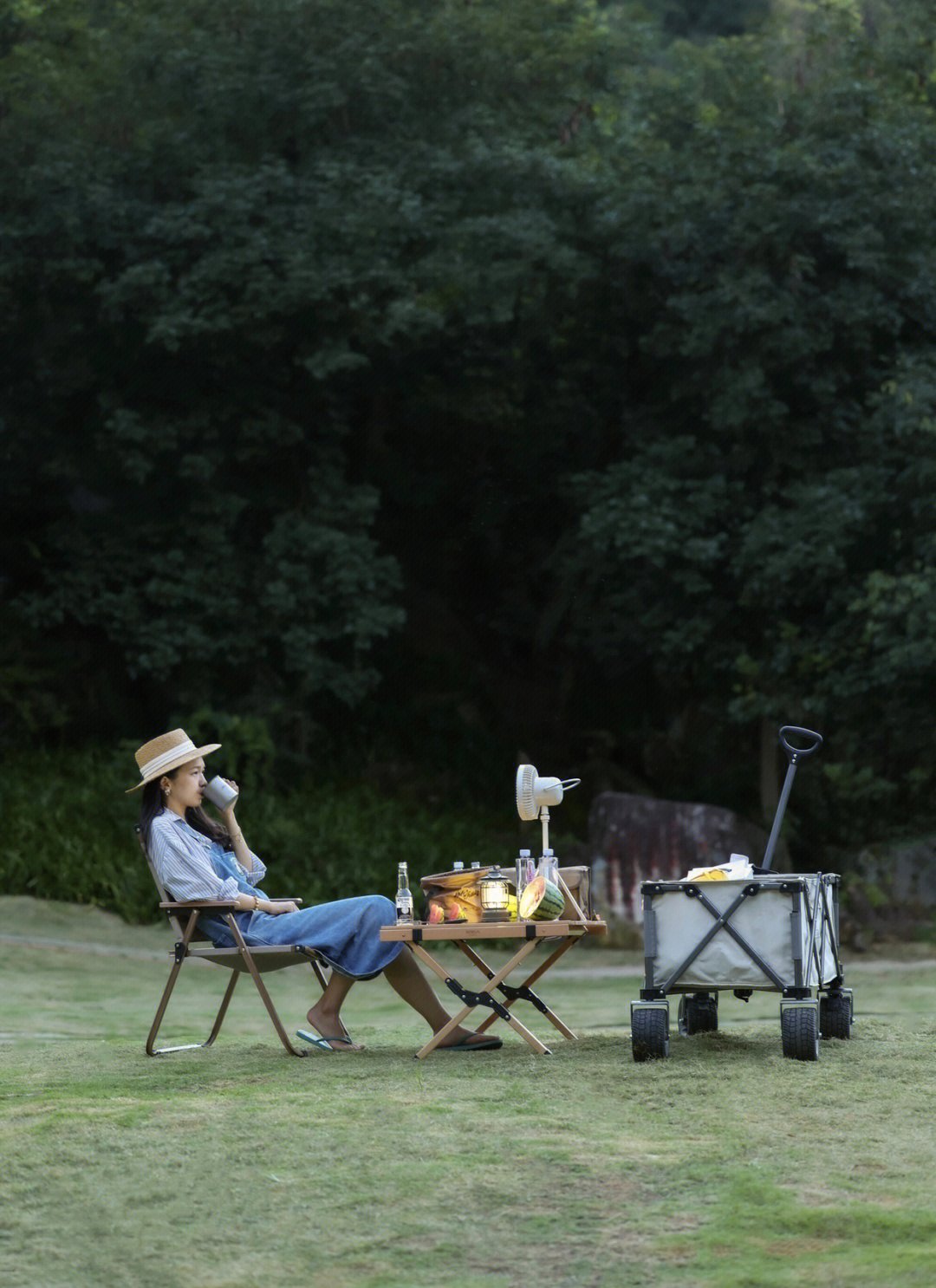 山野自然夏夜露营和啤酒