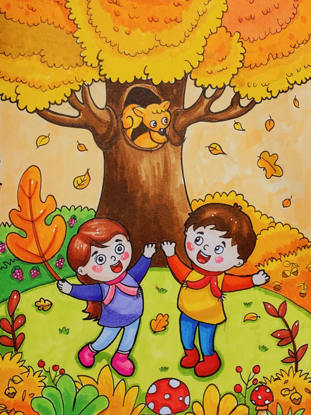 儿童画秋天