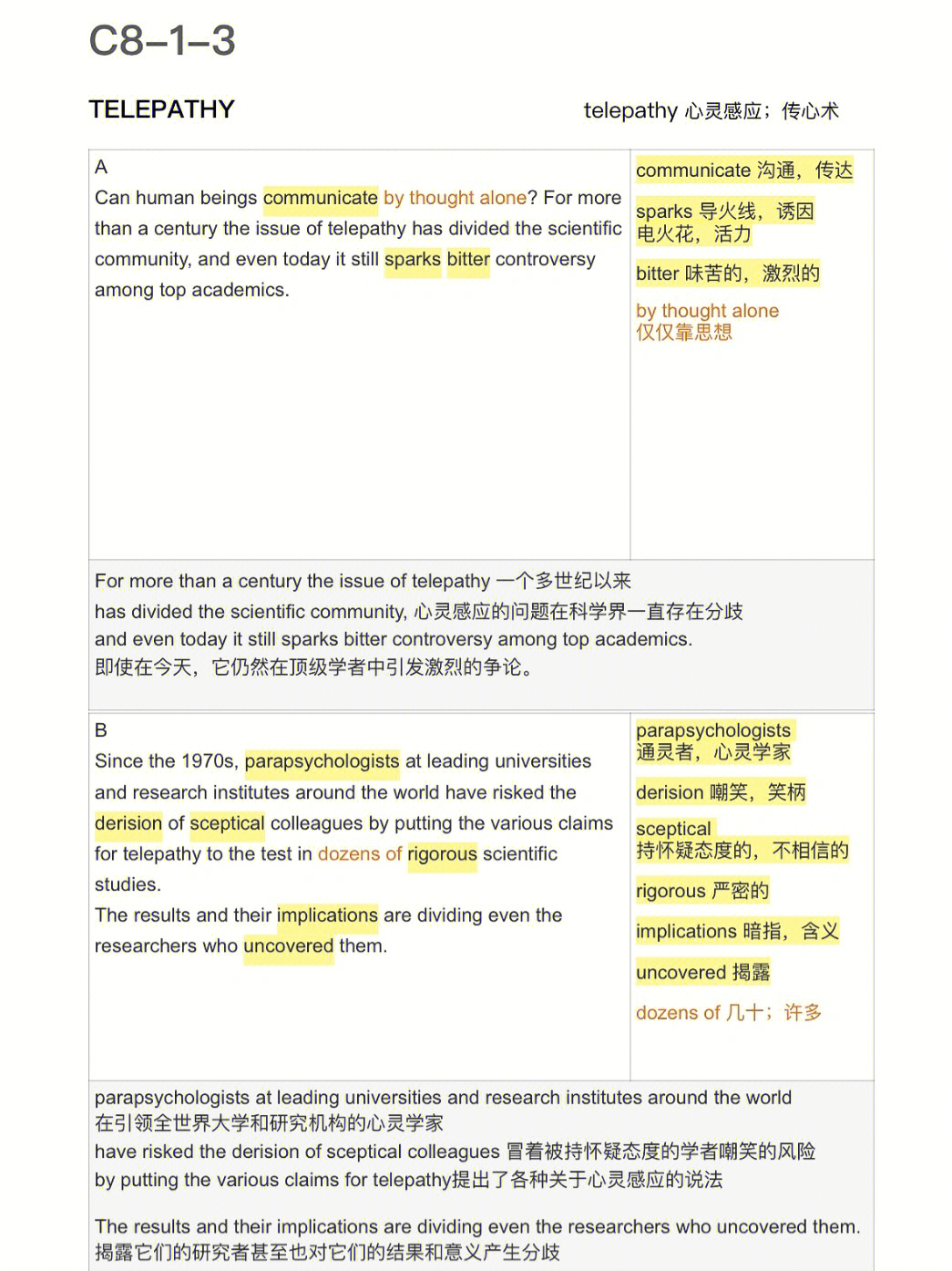 telepathy 心灵感应parapsychology 心灵学parapsychologist 心理学家