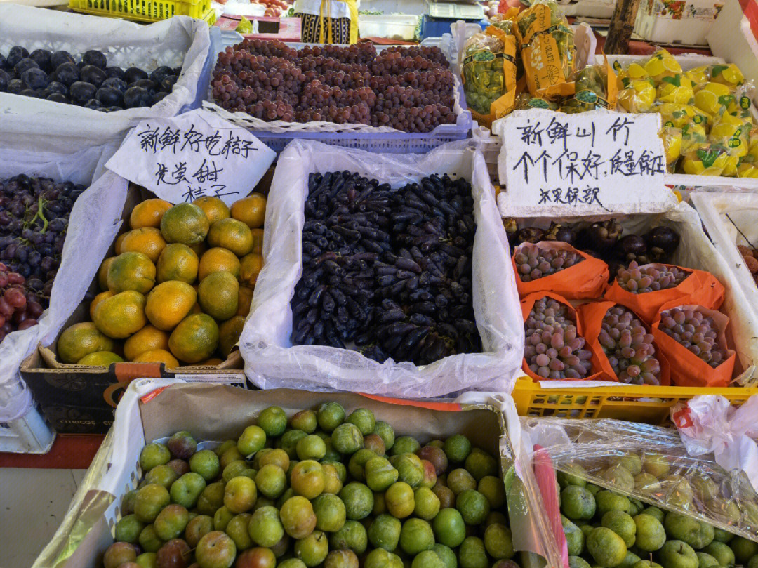 衣服,早餐,啥都有买了葡萄,玉米,冬枣,火龙果,煮花生,豆浆油条,满载而