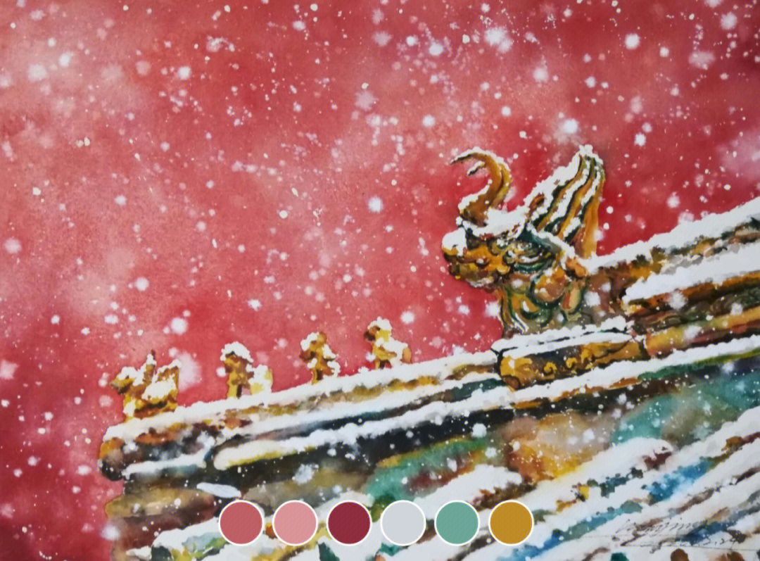 故宫雪景图片水彩图片
