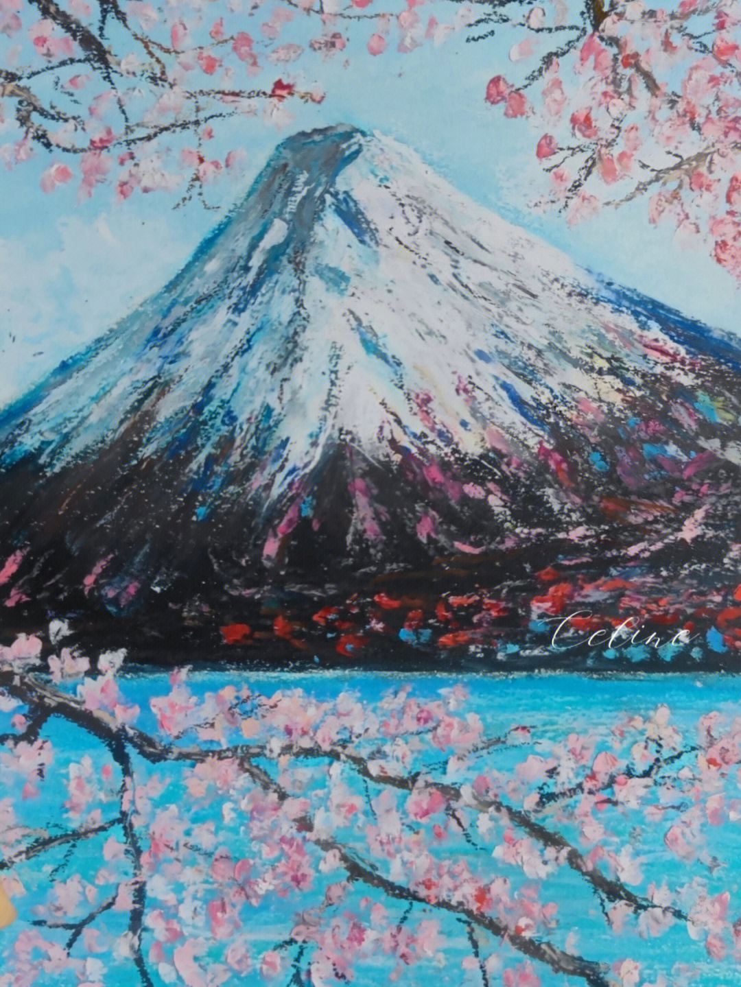 油画棒富士山教程图片