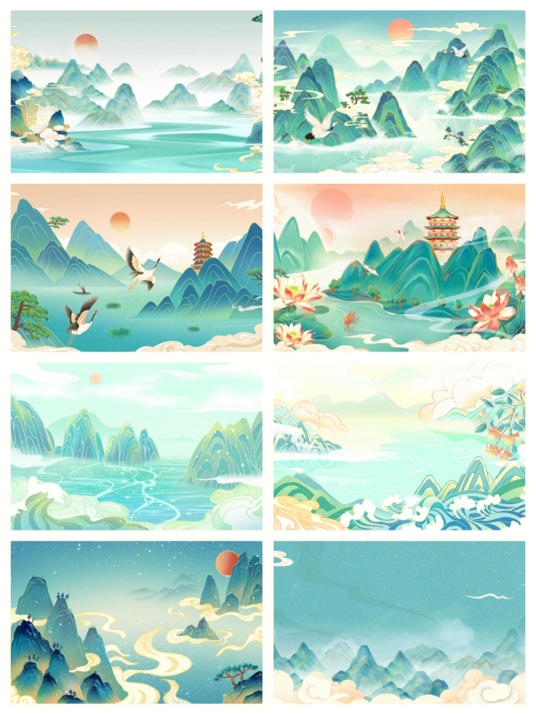 国风素材分享国风山水插画背景图来啦