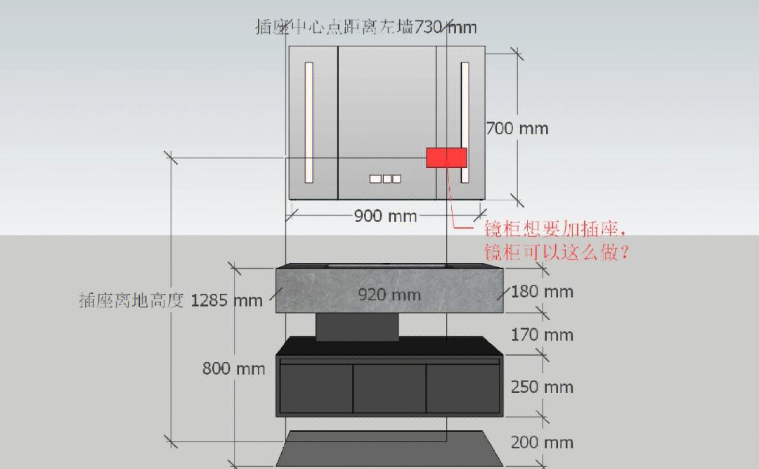 智能镜柜预留插座位置图片