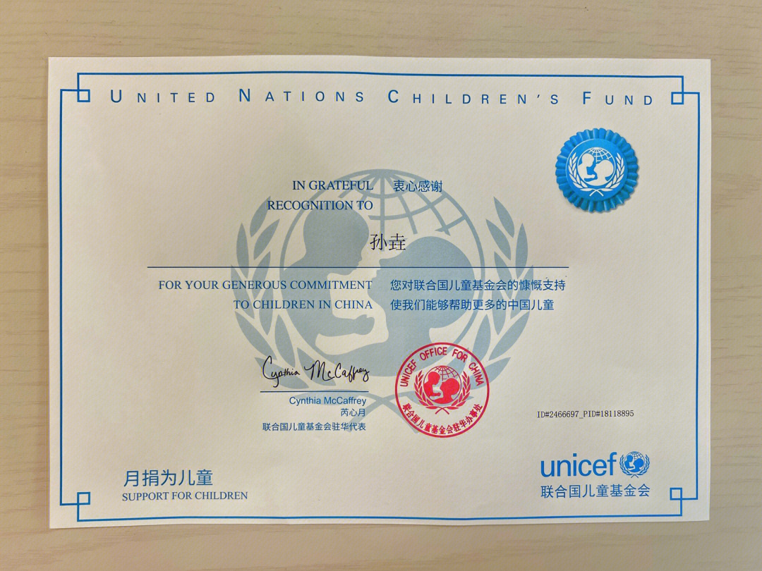 联合国儿童基金会捐款图片